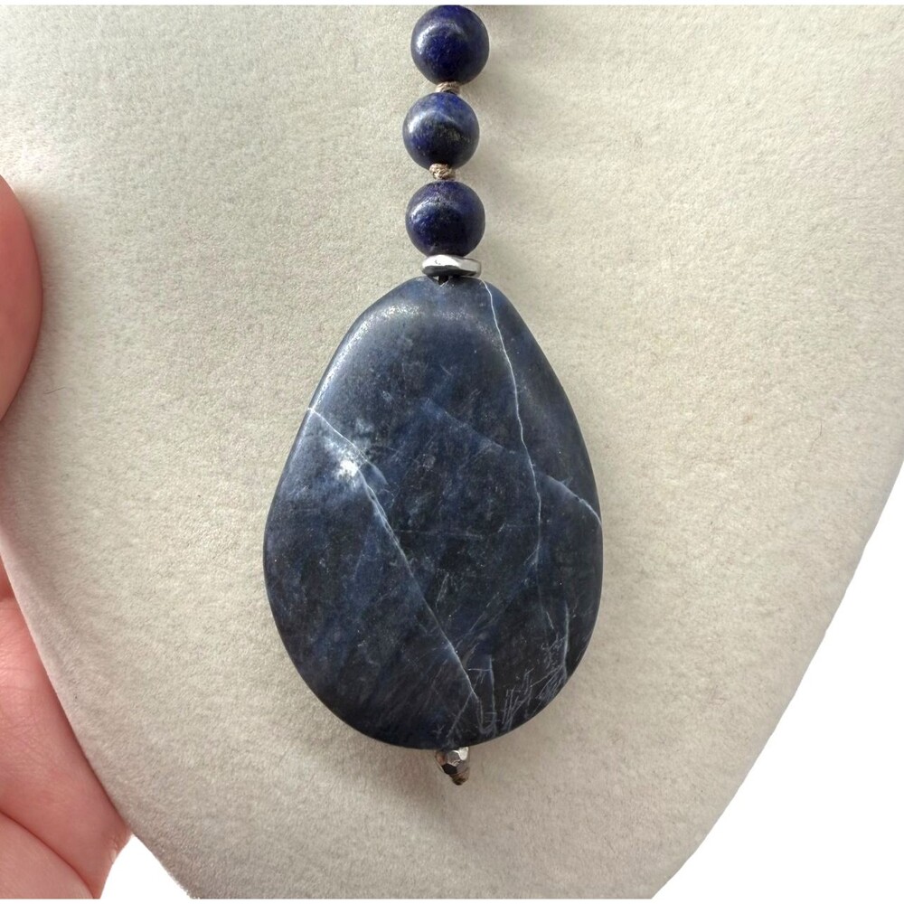 J. Jill Beaded Necklace Y Strand Blue Teardrop Lapis Pendant Cord Adjustable NWT - Picture 8 of 10
